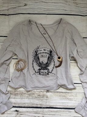 ♡ US Vintage Light Gray Cropped Daytona Beach Bike Week 2022 Long Sleeve Top - M